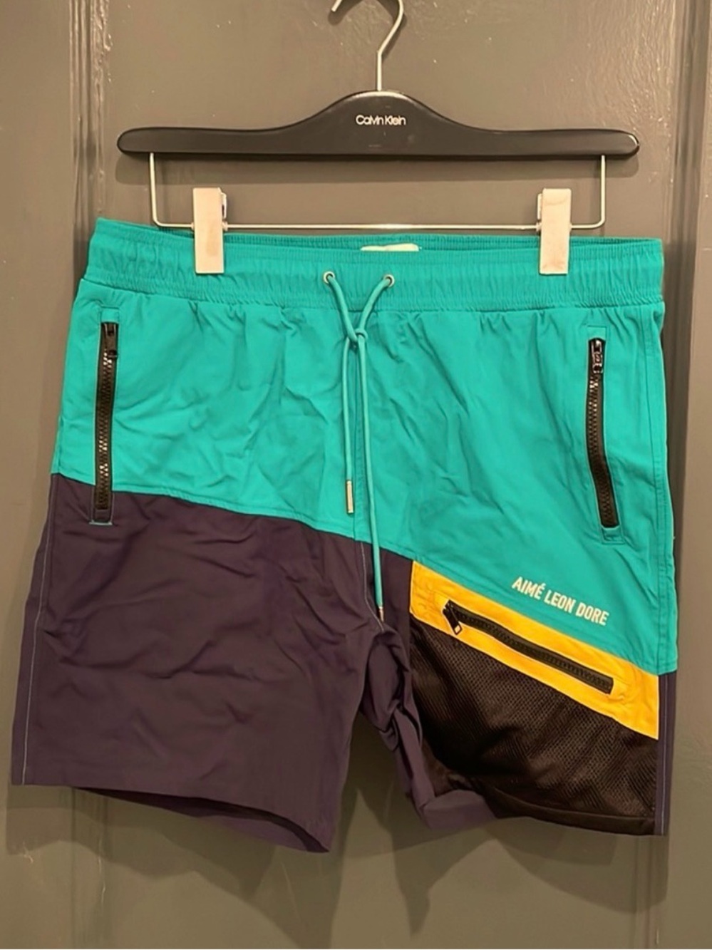 Aime Leon Dore Teal, Navy & Yellow Athletic Shorts